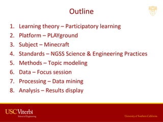 Outline
1. Learning theory – Participatory learning
2. Platform – PLAYground
3. Subject – Minecraft
4. Standards – NGSS Sc...
