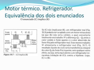 Motor térmico. Refrigerador.
Equivalência dos dois enunciadosO enunciado (C) implica (K)
 