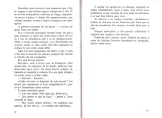 Entretidas nesta conversa, nem reparavam que o Sol
se apagara e que nuvens negras carregavam o céu. Já
os trovões ameaçadores ralhavam ao longe, chegando-
-se pouco a pouco, e depois tão apressadamente, que
a chuva desabou, cerrada e áspera, tocada por um vento
agreste.
A primeira sensação foi de prazer - o prazer de
quem toma um banho.
Mas a chuvada prosseguiu durante horas, até que a
água começou a entrar aos jorros pelas fendas da ter-
ra, e em tal abundância que o ar foi desaparecendo.
Aflita, a nossa amiga começou a ter dificuldades em
respirar, como se uma corda forte lhe esganasse os
colmos do seu corpo ainda débil.
Cada vez mais angustiada, ela olhava o céu. E nem
o Sol nem as asas de um pássaro qualquer lhe traziam
o conforto da sua companhia.
Era uma tortura terrível.
Isolados, sem a :·seiva que as folhagens lhes
mandavam, os mineiros, lá no fundo, lutavam com
desespero para viver. Os mais fracos cediam já
tomando-se amarelÓs e caducos. E o seu apelo chegav~
cá acima, onde o ar 'não vinha.
- Socorro!... Socorro!...
«Onde estavam as brigadas de salvamento? Iria
deixar que morressem os seus companheiros?», pen-
sava a Sementinha numa tortura.
E numa ansiedade pediu:
- Não nos mates! Não sejas má, Feiticeira!...
- Que queres tu que eu faça? - gritou a Terra,
saturada de água.
- Mas assim vamos morrer... Os mineiros, nas
galerias, já não têm ar... As bombas não trabalham...
46
E aquela voz apagou-se, já exangue, enquanto as
raízes amareleciam, mais e mais, sem alento para
perfurarem novas camadas de terra onde encontrassem
o ar que lhes faltava para viver.
As ribeiras e os riachos cresciam, caudalosos e
irados; os rios iam turvos, barrentos pela terra que as
chuvas arrastavam dos montes, levando tudo para o
mar.
Sempre ameaçador, o céu parecia indiferente à
angústia dos campos e dos homens.
Esgotada pelo cansaço, quase afogada em água, a
seara do António Seareiro abandonou-se, resignada,
àquela morte certa.
47
 