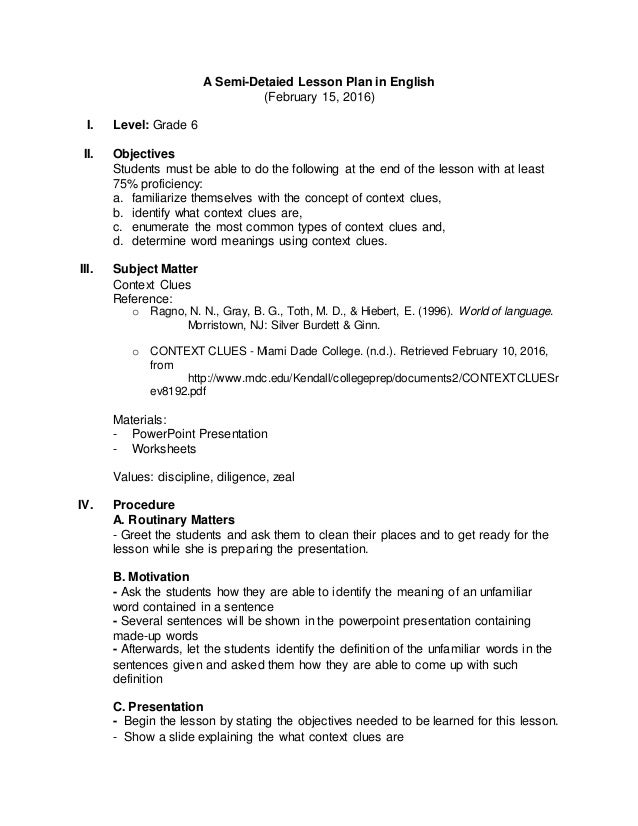 A Semi Detailed Lesson Plan For English Bank2home A Semi Detailed Lesson Plan For English Bank2home