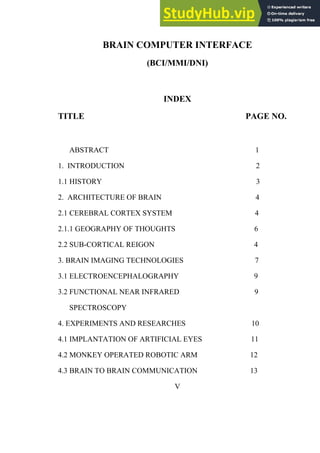 A SEMINAR REPORT ON BRAIN COMPUTER INTERFACE By Rahul Sharma | PDF