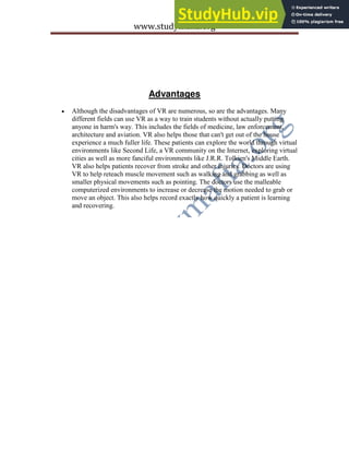 A Seminar Report On Virtual Reality | PDF