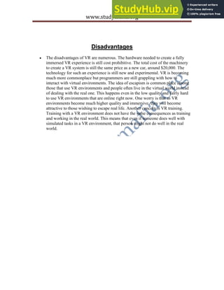 A Seminar Report On Virtual Reality | PDF