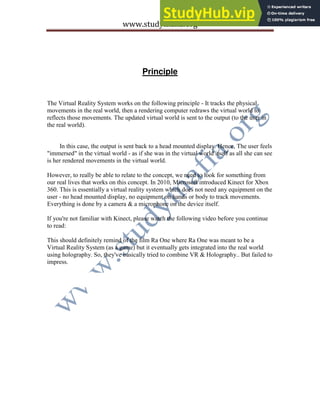 A Seminar Report On Virtual Reality | PDF
