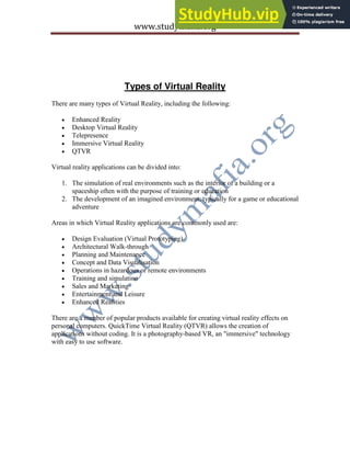 A Seminar Report On Virtual Reality | PDF