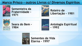 40
Sementeira da
Fraternidade -
1971
Roteiro de
Libertação - 1981
Seara do Bem -
1984
Antologia Espiritual
- 1992
Sementes de Vida
Eterna – 1997
Marco Prisco – outros Livros c/ Diversos Espíritos
 