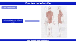Fuentes de infección
Asepsia y antisepsia. Revisión Bibliográfica. 2019
Piel del paciente
Antisepsia para cirugía de
tórax
 