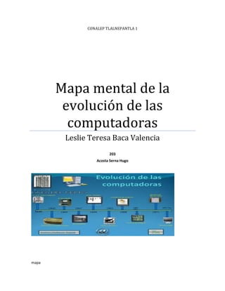 CONALEP TLALNEPANTLA 1
Mapa mental de la
evolución de las
computadoras
Leslie Teresa Baca Valencia
203
Acosta Serna Hugo
mapa
 