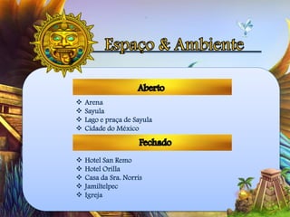 Arena
 Sayula
 Lago e praça de Sayula
 Cidade do México
 Hotel San Remo
 Hotel Orilla
 Casa da Sra. Norris
 Jamiltelpec
 Igreja
 
