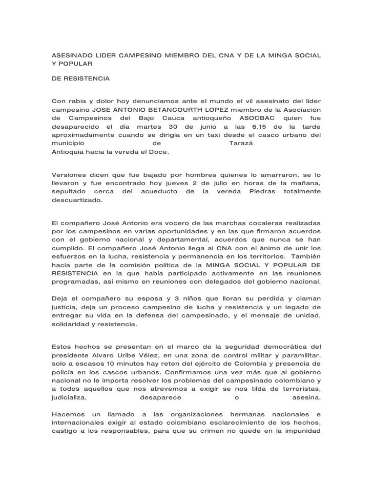 ASESINADO LIDER CAMPESINO MIEMBRO DEL CNA Y DE LA MINGA SOCIAL
Y POPULAR

DE RESISTENCIA


Con rabia y dolor hoy denunciam...