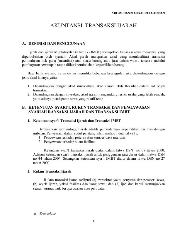23 Contoh Soal Akuntansi Syariah Ijarah Kumpulan Contoh Soal