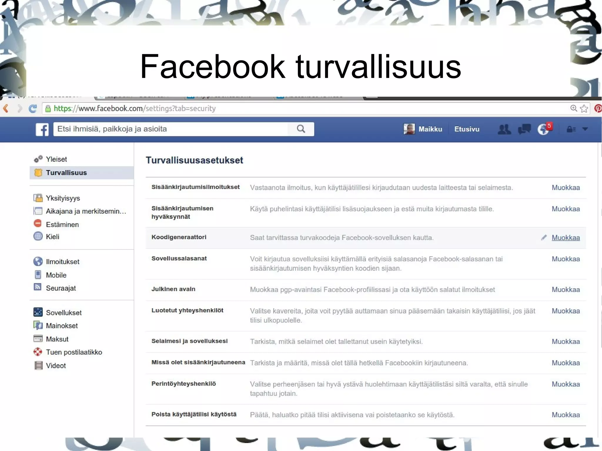Facebook turvallisuus
 