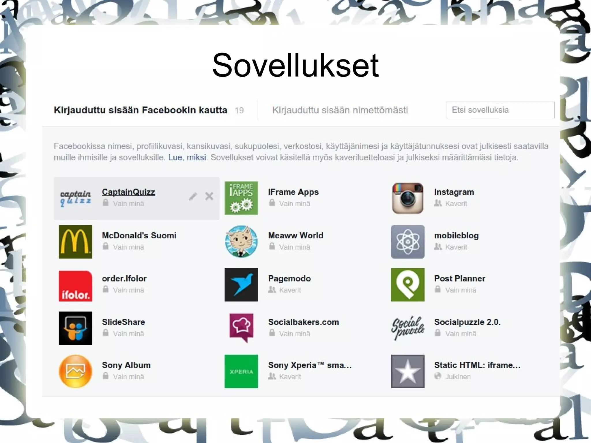 Sovellukset
 