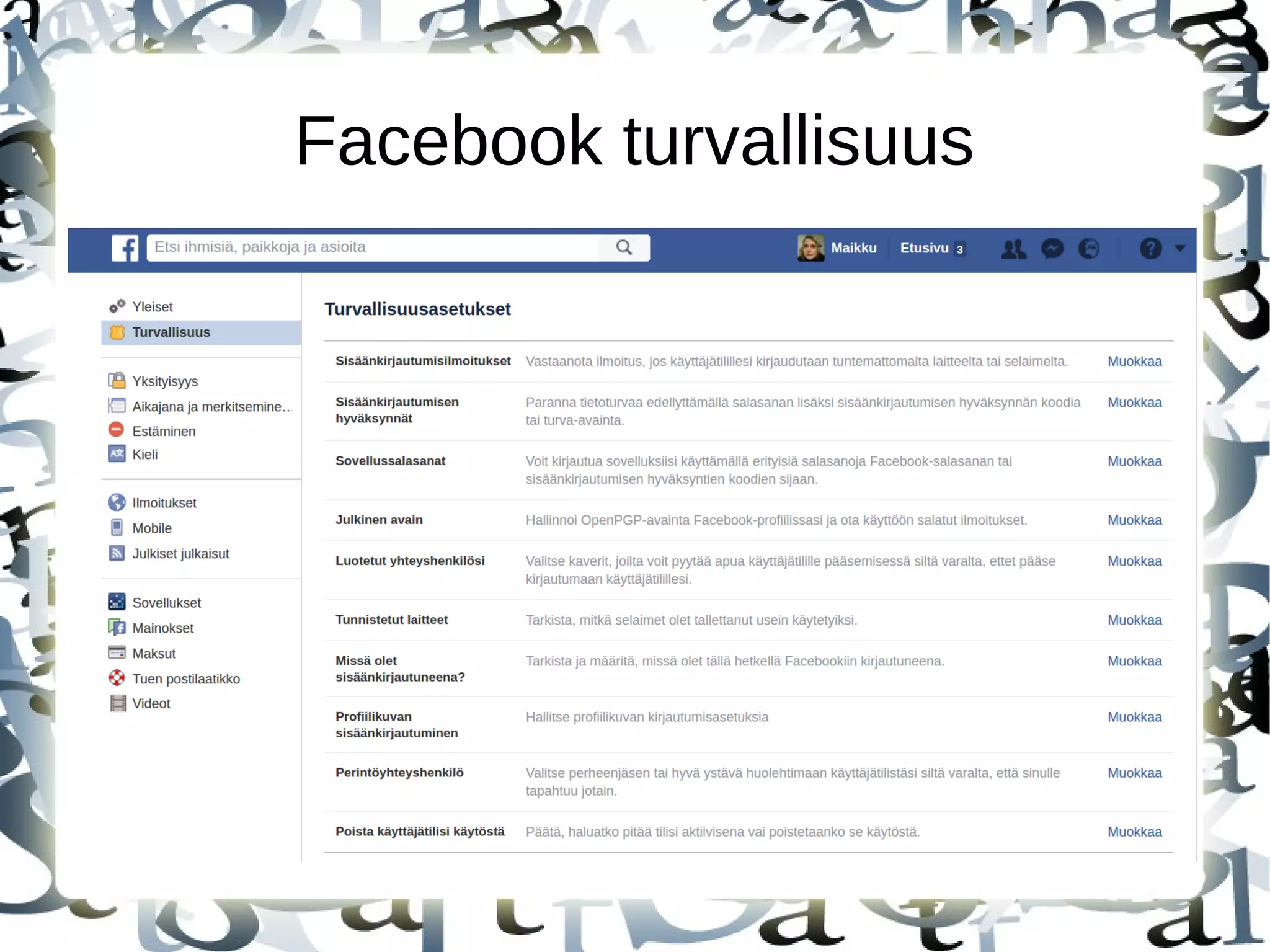 Facebook turvallisuus
 