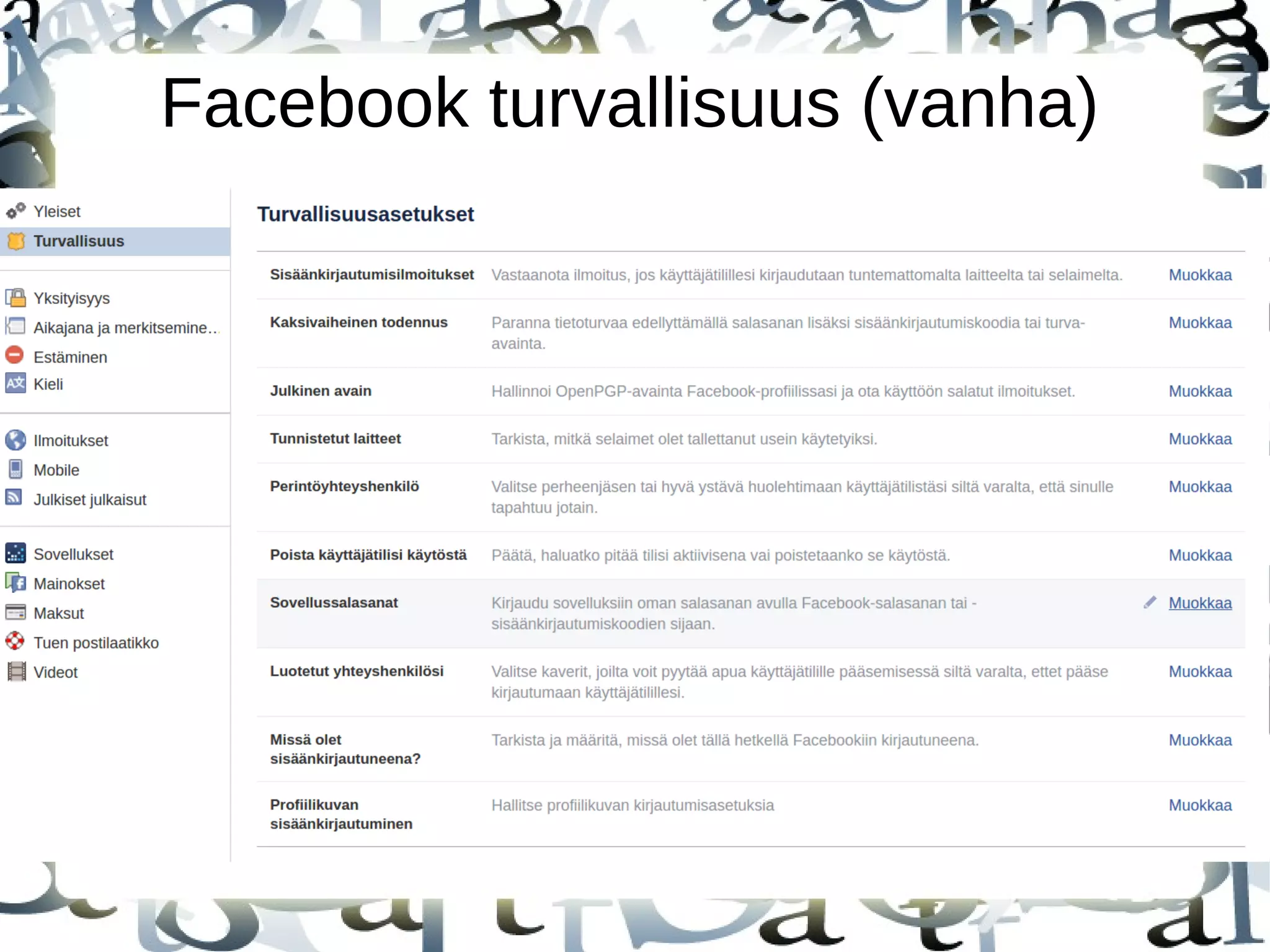 Facebook turvallisuus (vanha)
 