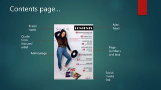 Contents page…
Mast
head
Main Image
Page
numbers
and text
Social
media
link
Brand
name
Quote
from
featured
artist
 