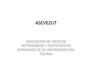 ASEVEZUT
ASOCIACION DE MEDICOS
VETERINARIOS Y ZOOTECNISTAS
EGRESADOS DE LA UNIVERSIDAD DEL
TOLIMA
 