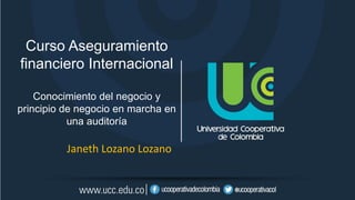 Curso Aseguramiento
financiero Internacional
Conocimiento del negocio y
principio de negocio en marcha en
una auditoría
Janeth Lozano Lozano
 