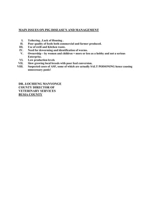 Opening remarks on the closing workshop of the BecA‐ILRI‐CSIRO‐AusAID project  on Understanding ASF epidemiology as a basis for control