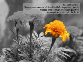 Ninguém vive só. Nossa alma é sempre núcleo de influência para os demais. Nossos atos possuem linguagem positiva. Nossas palavras atuam à distância. 