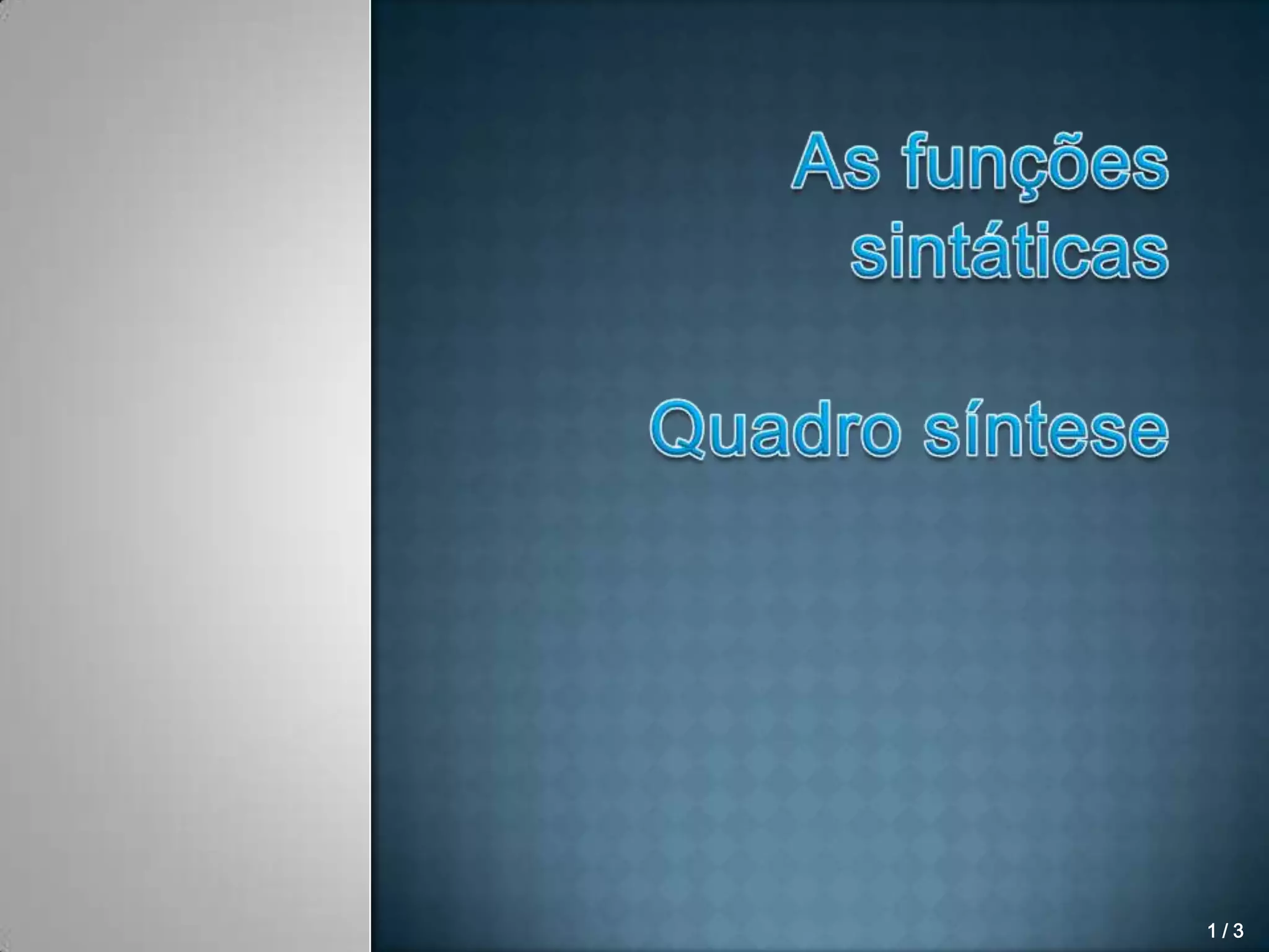 As funções sintáticas - quadro síntese | PPSX