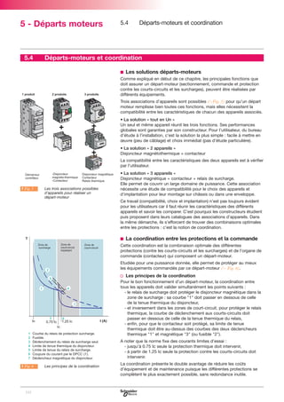 5 - Départs moteurs

5.4

5.4

Départs-moteurs et coordination

Départs-moteurs et coordination
b Les solutions départs-moteurs
Comme expliqué en début de ce chapitre, les principales fonctions que
doit assurer un départ-moteur (sectionnement, commande et protection
contre les courts-circuits et les surcharges), peuvent être réalisées par
différents équipements.
Trois associations d’appareils sont possibles (CFig. 5) pour qu’un départ
moteur remplisse bien toutes ces fonctions, mais elles nécessitent la
compatibilité entre les caractéristiques de chacun des appareils associés.
• La solution « tout en Un »
Un seul et même appareil réunit les trois fonctions. Ses performances
globales sont garanties par son constructeur. Pour l’utilisateur, du bureau
d’étude à l’installation, c’est la solution la plus simple : facile à mettre en
œuvre (peu de câblage) et choix immédiat (pas d’étude particulière).
• La solution « 2 appareils »
Disjoncteur magnétothermique + contacteur
La compatibilité entre les caractéristiques des deux appareils est à vérifier
par l’utilisateur.

A Fig. 5

Les trois associations possibles
d’appareils pour réaliser un
départ-moteur

• La solution « 3 appareils »
Disjoncteur magnétique + contacteur + relais de surcharge.
Elle permet de couvrir un large domaine de puissance. Cette association
nécessite une étude de compatibilité pour le choix des appareils et
d’implantation pour leur montage sur châssis ou dans une enveloppe.
Ce travail (compatibilité, choix et implantation) n’est pas toujours évident
pour les utilisateurs car il faut réunir les caractéristiques des différents
appareils et savoir les comparer. C’est pourquoi les constructeurs étudient
puis proposent dans leurs catalogues des associations d’appareils. Dans
la même démarche, ils s’efforcent de trouver des combinaisons optimales
entre les protections : c’est la notion de coordination.

b La coordination entre les protections et la commande
Cette coordination est la combinaison optimale des différentes
protections (contre les courts-circuits et les surcharges) et de l’organe de
commande (contacteur) qui composent un départ-moteur.
Etudiée pour une puissance donnée, elle permet de protéger au mieux
les équipements commandés par ce départ-moteur (C Fig. 6).

v Les principes de la coordination
Pour le bon fonctionnement d’un départ-moteur, la coordination entre
tous les appareils doit valider simultanément les points suivants :
- le relais de surcharge doit protéger le disjoncteur magnétique dans la
zone de surcharge : sa courbe "1" doit passer en dessous de celle
de la tenue thermique du disjoncteur,
- et inversement dans les zones de court-circuit, pour protéger le relais
thermique, la courbe de déclenchement aux courts-circuits doit
passer en dessous de celle de la tenue thermique du relais,
- enfin, pour que le contacteur soit protégé, sa limite de tenue
thermique doit être au-dessus des courbes des deux déclencheurs
thermique "1" et magnétique "3" (ou fusible "2").
A noter que la norme fixe des courants limites d’essai :
- jusqu'à 0.75 Ic seule la protection thermique doit intervenir,
- à partir de 1.25 Ic seule la protection contre les courts-circuits doit
intervenir.
A Fig. 6

102

Les principes de la coordination

La coordination présente le double avantage de réduire les coûts
d’équipement et de maintenance puisque les différentes protections se
complètent le plus exactement possible, sans redondance inutile.

 