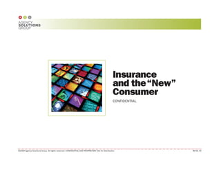 Insurance
                                                                                                   and the“New”
                                                                                                   Consumer
                                                                                                   CONFIDENTIAL




©2009 Agency Solutions Group. All rights reserved. ConfidentiAl And proprietAry. not for distribution.            90153_V2
 