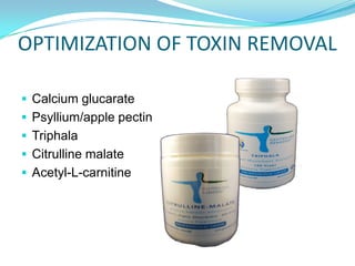 OPTIMIZATION OF TOXIN REMOVAL
 Calcium glucarate
 Psyllium/apple pectin
 Triphala
 Citrulline malate
 Acetyl-L-carnit...