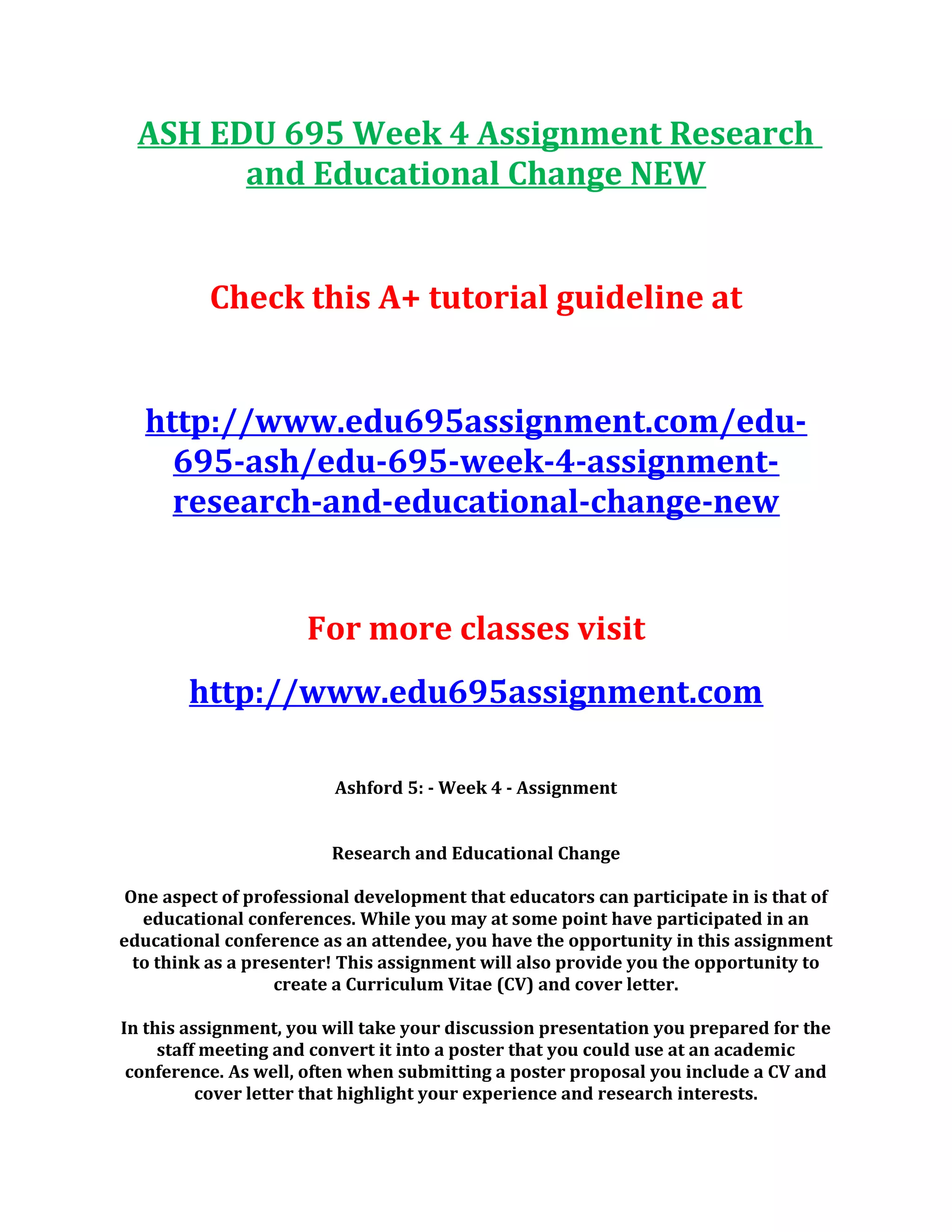 Ash edu 695 week 4 assignment research and educational change new | PDF