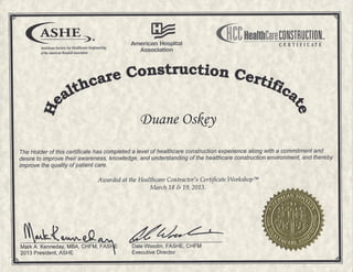 ASHE Healthcare Construction Certificate