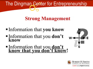 Strong Management Information that you know Information that you don’t know Information that you don’t know that you don’t know !
