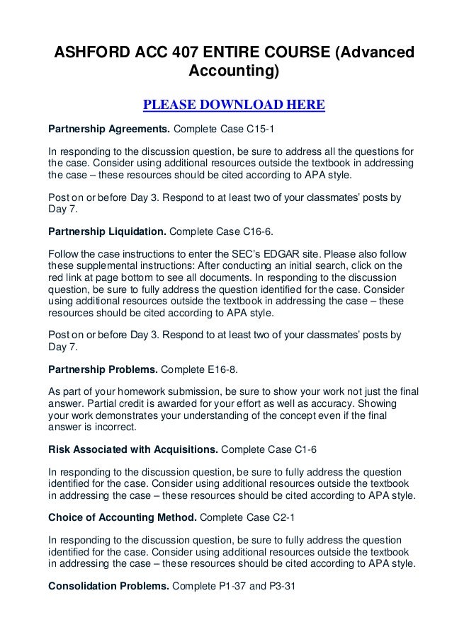 Ashford acc 407 advanced accounting entire class essay 05 picture