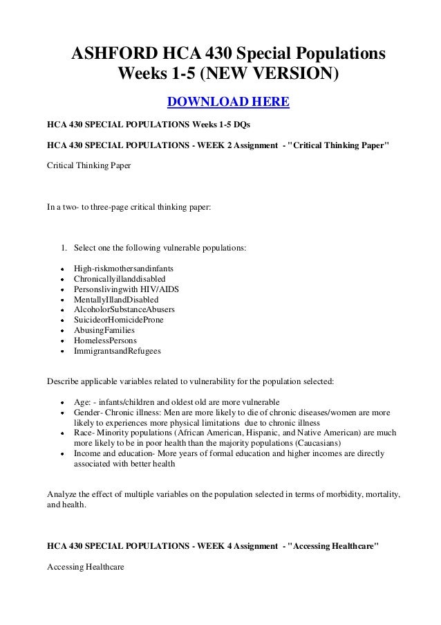 Ashford hca 430 special populations weeks 1 5 (new version)