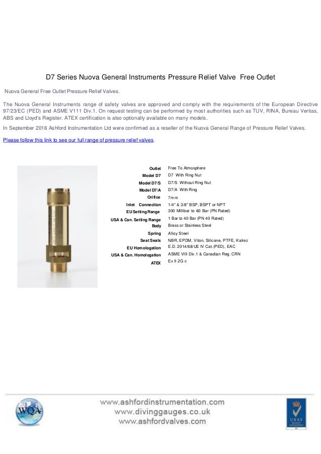 D7 Rib Valves Ashford instrumentation product offering | PDF