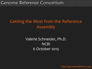 Getting the Most from the Reference
Assembly
Valerie Schneider, Ph.D.
NCBI
6 October 2015
http://genomereference.org
 