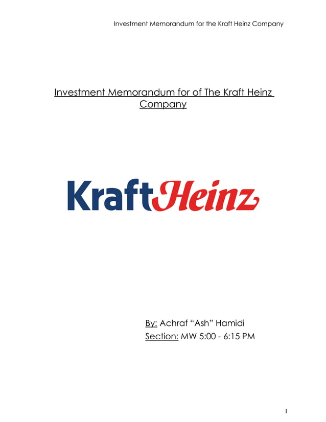 Kraft Heinz Investment Memo Hamidi PDF