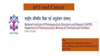 p53 and Cancer
By
ASHISH KUMAR SHUKLA
M.S (Pharm) BIOTECHNOLOGY
BT/295
 