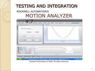 TESTING AND INTEGRATION
ROCKWELL AUTOMATION’S

     MOTION ANALYZER
     4.7




        Rockwell Automation © 2009. All rights reserved.



                                                           16
 