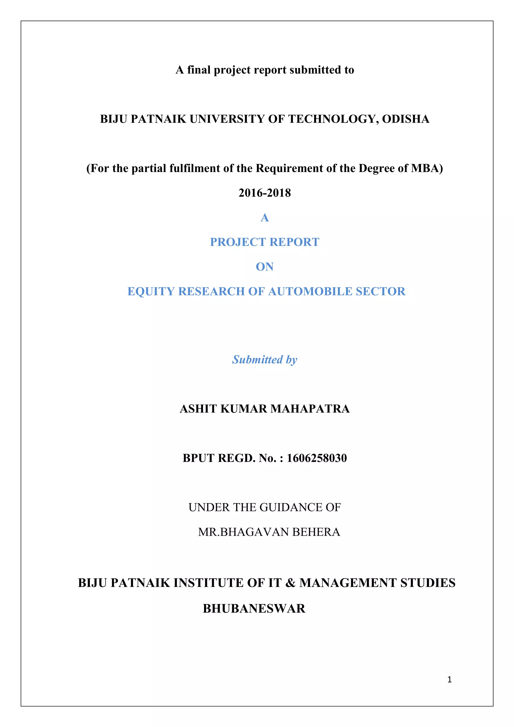 FUNDAMENTAL AND TECHNICAL ANALYSIS OF AUTOMOBILE SECTOR. | PDF