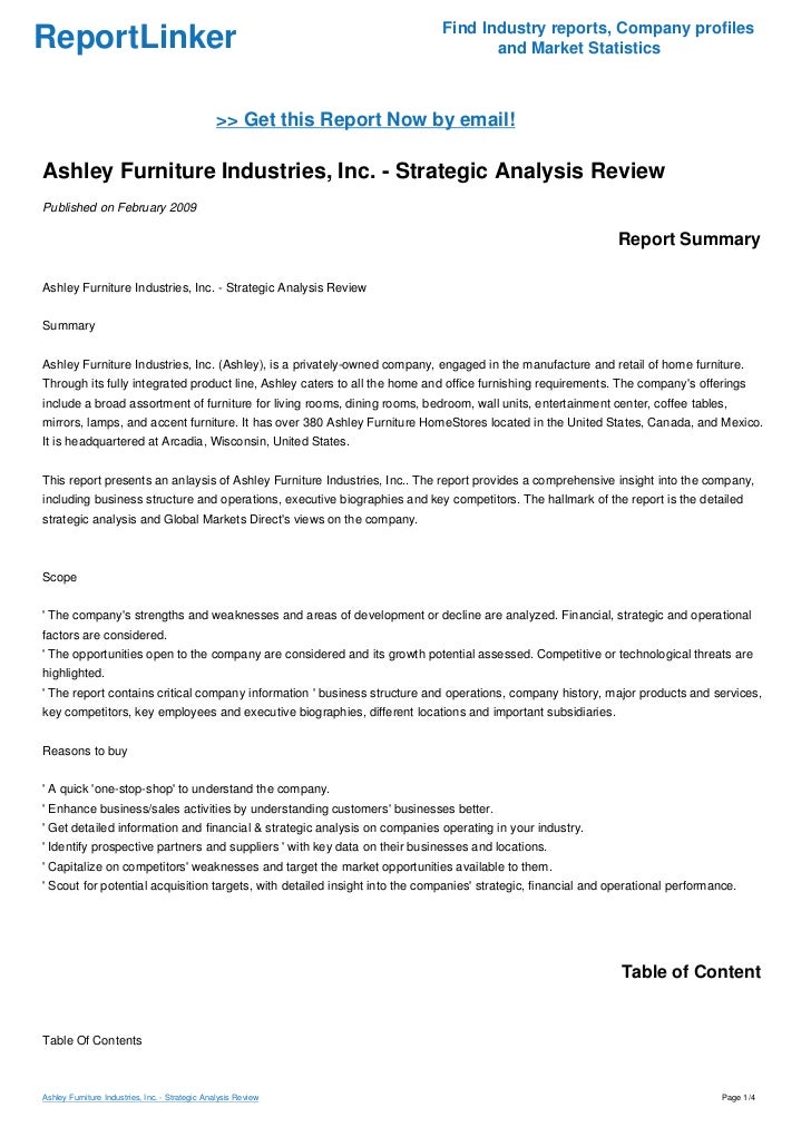 Ashley Furniture Industries, Inc. - Strategic Analysis Review