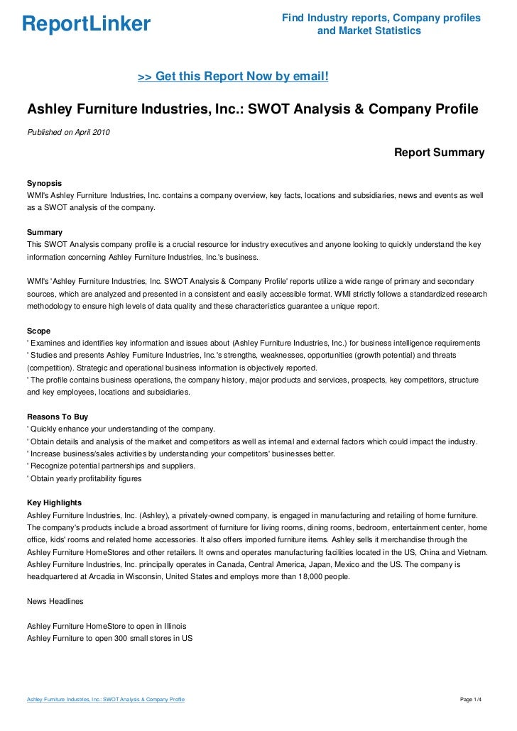Ashley Furniture Industries Inc Swot Analysis Company Profile
