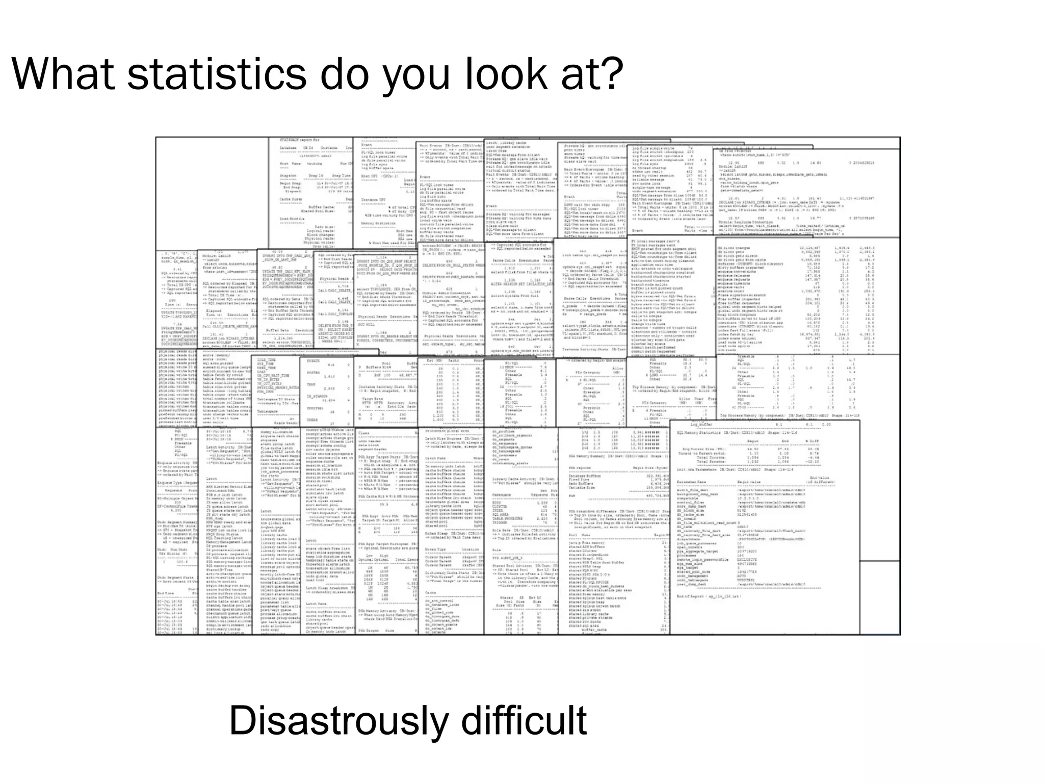 What statistics do you look at?
Disastrously difficult
 