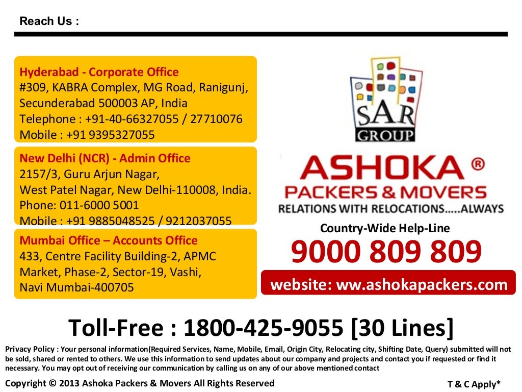 Ashoka Packers and Movers Hyderabad Delhi NCR Bangalore Pune Mumbai