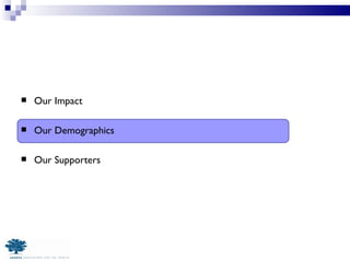 Our Impact Our Demographics Our Supporters 