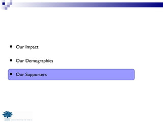 Our Impact Our Demographics Our Supporters 