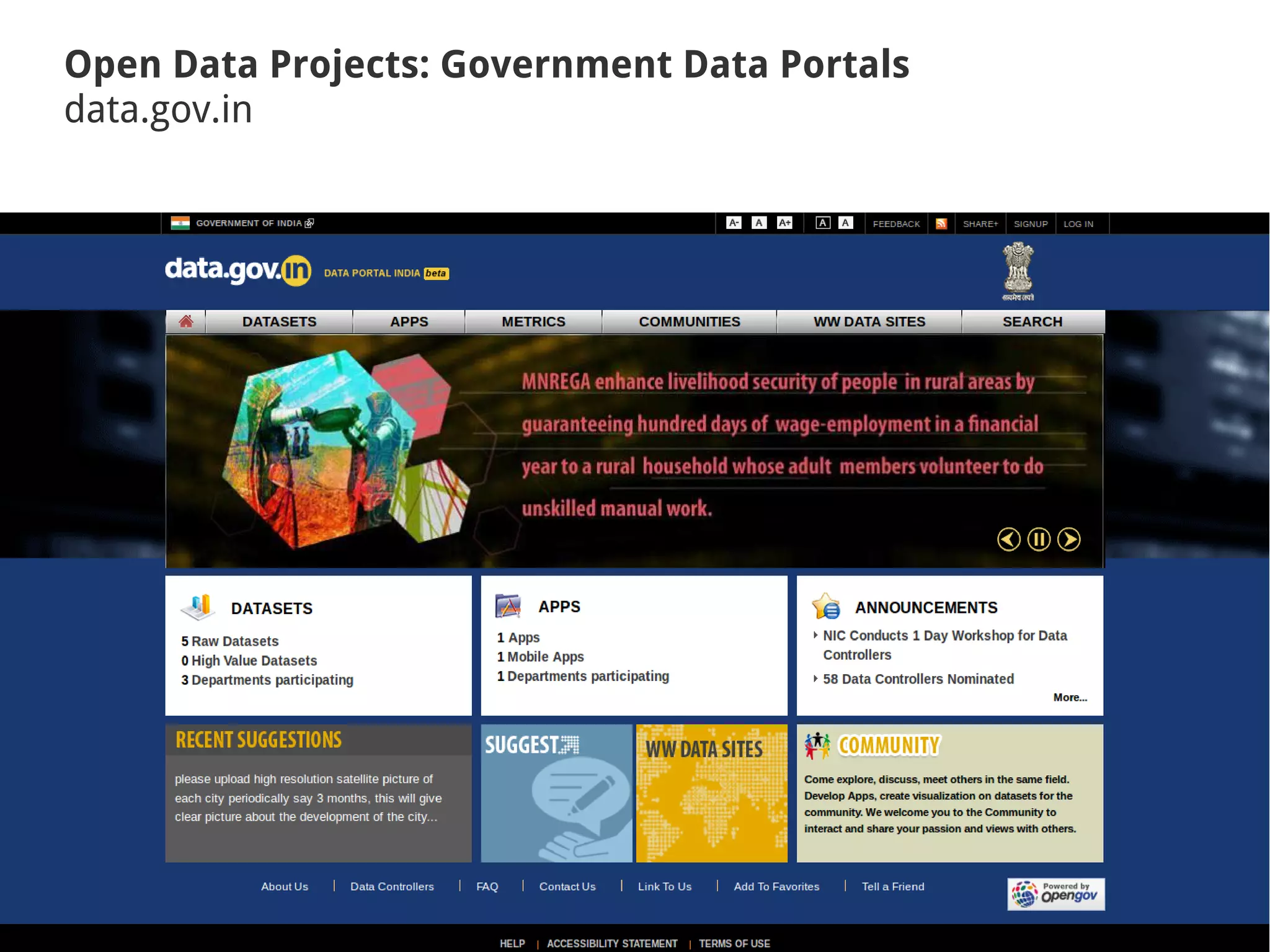 Open Data Projects: Government Data Portals
data.gov.in
 