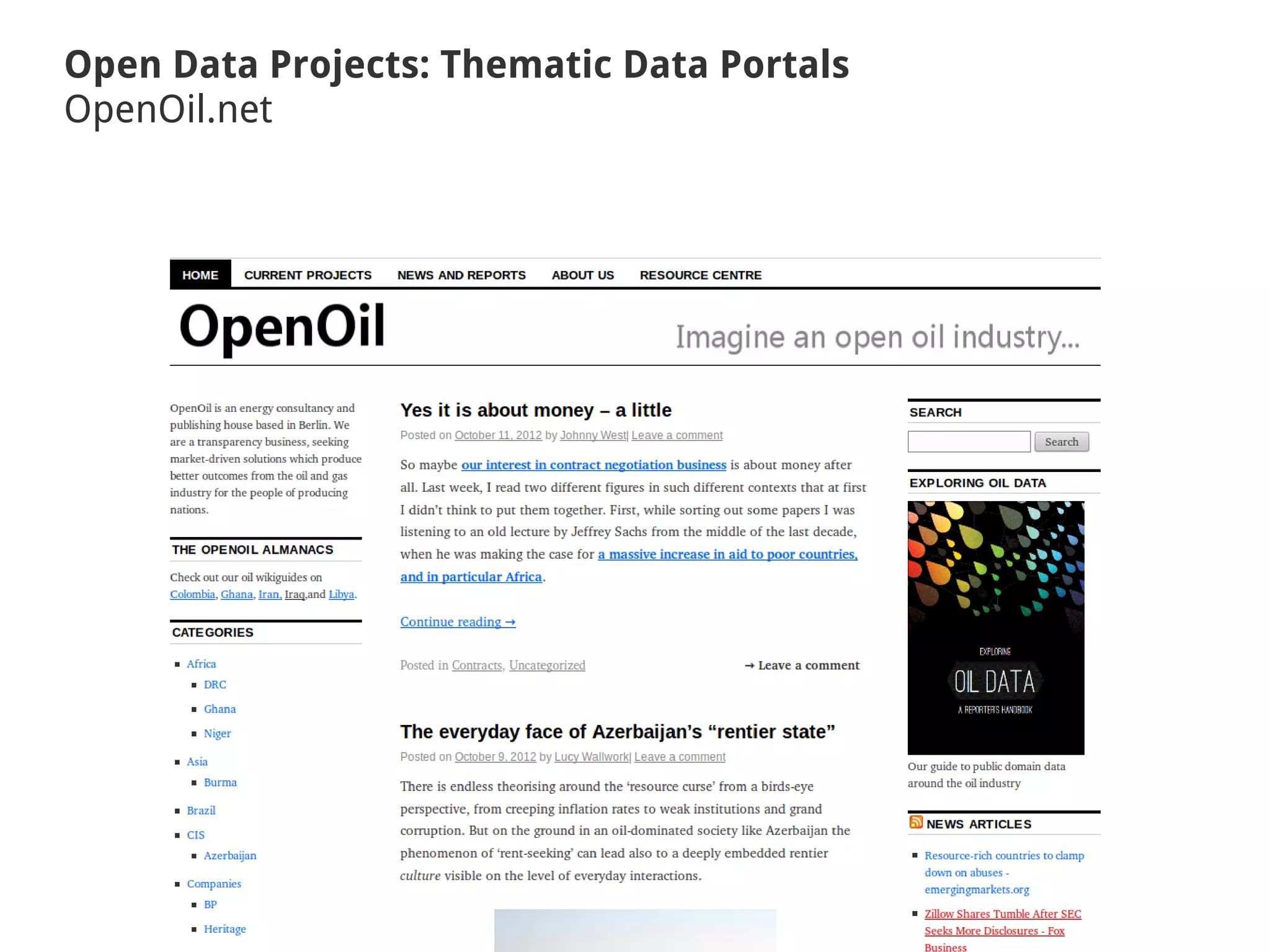 Open Data Projects: Thematic Data Portals
OpenOil.net
 