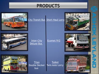 City Transit Bus
Inter-City
Deluxe Bus
Titan
Double Decker
bus
Ecomet 912
Tusker
Twin Axle Lorry
Short Haul Lorry
 