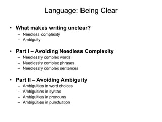 Unclear Language A Short Course on Scientific Writing.ppt